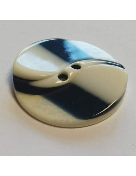 Bouton 2 trous, 27mm, fond blanc, rayures bleues