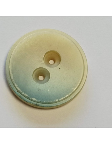 Bouton polyester 2 trous, 28mm, rond , beige/vert/bleu
