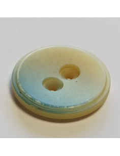 Bouton polyester 2 trous, 28mm, rond , beige/vert/bleu 2