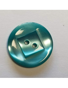 Bouton polyester 2 trous, 17mm, rond avec un carré au milieu, bleu turquoise