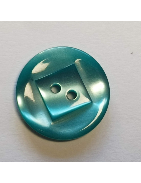 Bouton polyester 2 trous, 17mm, rond avec un carré au milieu, bleu turquoise