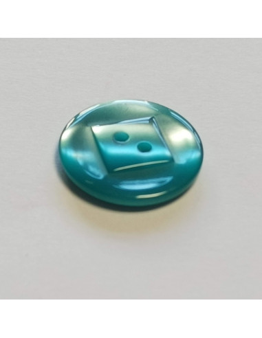 Bouton polyester 2 trous, 17mm, rond avec un carré au milieu, bleu turquoise