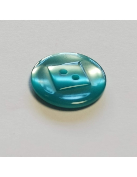 Bouton polyester 2 trous, 17mm, rond avec un carré au milieu, bleu turquoise