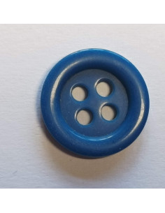 Bouton polyester 4 trous,14mm, rond, bleu