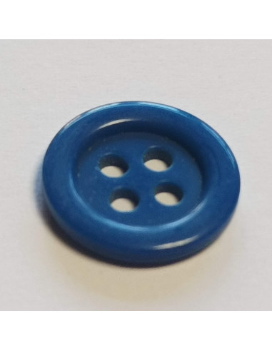 Bouton polyester 4 trous,14mm, rond, bleu