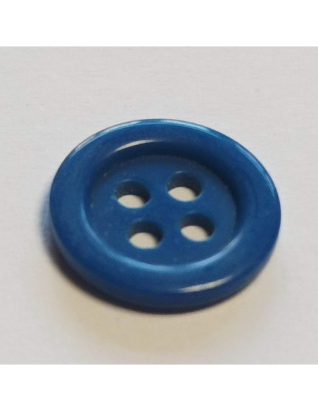 Bouton polyester 4 trous,14mm, rond, bleu