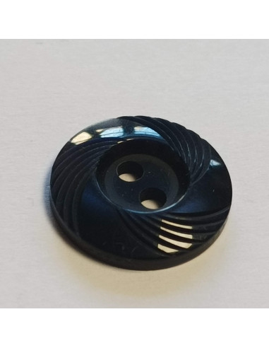 Bouton polyester 2 trous, 14mm, rond,  bleu marine foncé