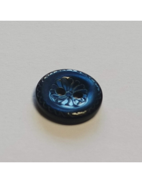 Bouton polyester, 2 trous, 11mm, rond, bleu marine