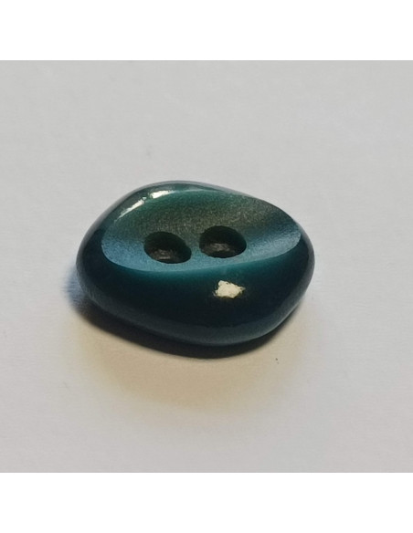 Bouton polyester 2 trous ,12mm, carré, bleu canard