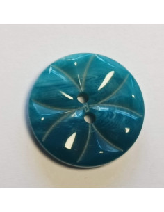 Bouton polyester 2 trous, 23mm, imitation rosace, bleu