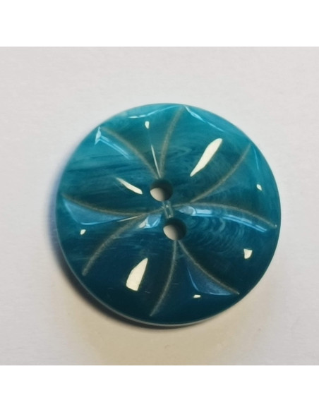 Bouton polyester 2 trous, 23mm, imitation rosace, bleu