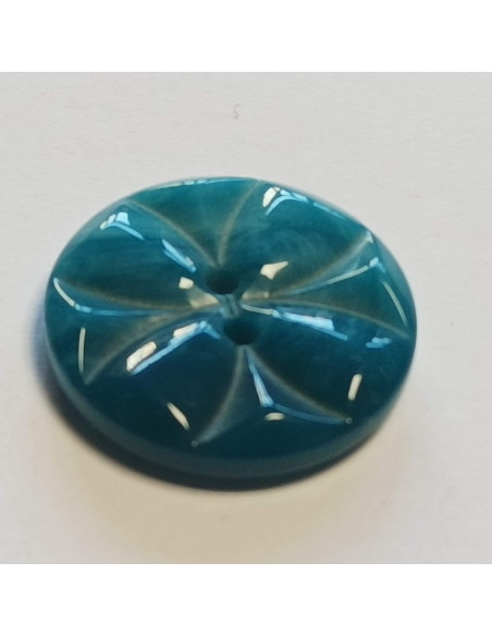 Bouton polyester 2 trous, 23mm, imitation rosace, bleu