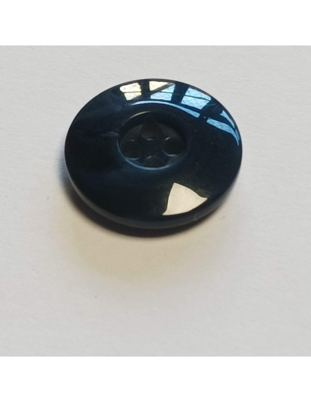 Bouton polyester 4 trous ,15mm, rond , bleu marine
