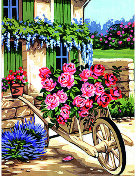 Canevas : 50x65 cm, La brouette de roses