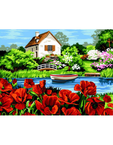 Canevas : 50x65 cm, Le lac aux coquelicots