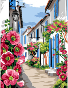 Canevas : 50x65 cm, N21 - ruelle trémière