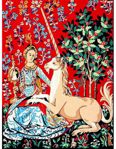 Canevas : 40x50 cm, Dame licorne vue