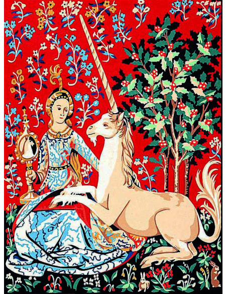 Canevas : 40x50 cm, Dame licorne vue