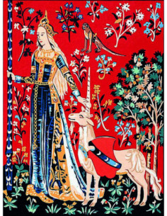 Canevas : 40x50 cm, Dame licorne toucher cpa