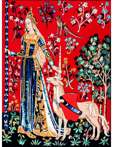 Canevas : 40x50 cm, Dame licorne toucher cpa