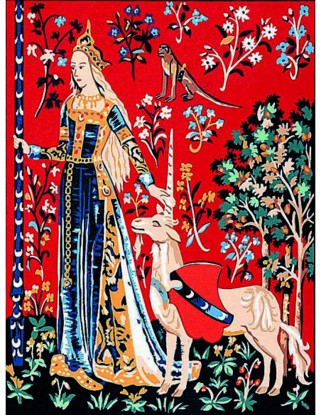 Canevas : 40x50 cm, Dame licorne toucher cpa