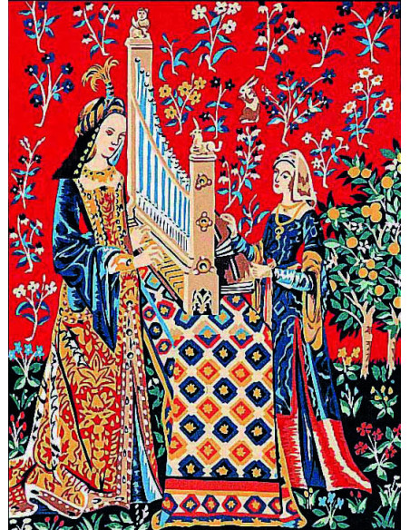 Canevas : 40x50 cm, Dame licorne ouie cpa