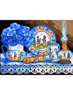 Canevas : 40x50 cm, Faïence et hortensias