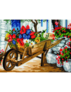 Canevas : 40x50 cm, Brouette fleurie -