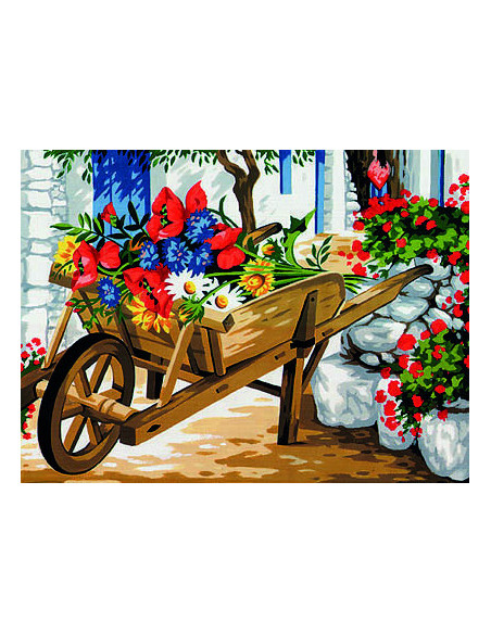 Canevas : 40x50 cm, Brouette fleurie -