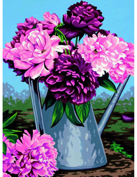 Canevas : 40x50 cm, Arrosoir aux pivoines -