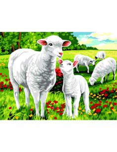 Canevas : 40x50 cm, N18 moutons au champ canevas