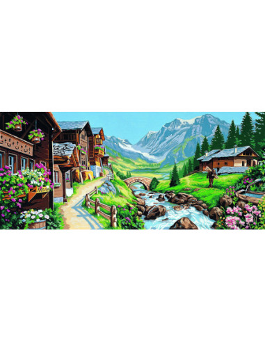 Canevas : 65x130 cm, Village de montagne
