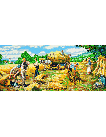 Canevas : 65x130 cm, Les moissons a l'ancienne -