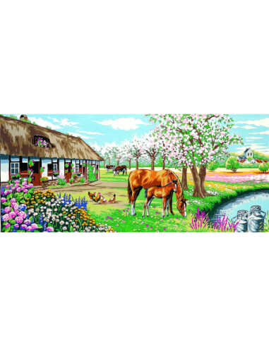 Canevas : 65x130 cm, Le bocage fleuri -