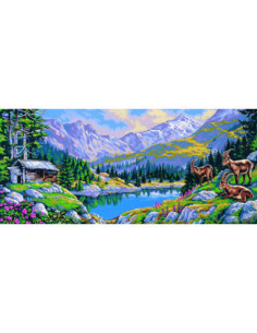 Canevas : 65x130 cm, Montagne aux bouquetins