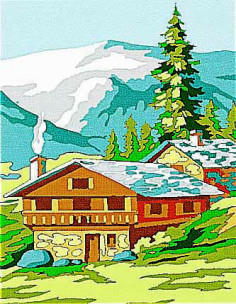 Kit canevas : 20x25 cm, Chalet : blanc