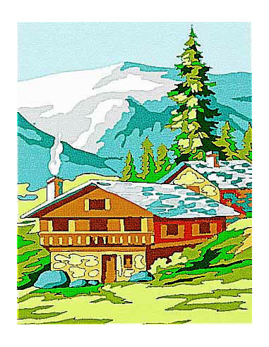 Kit canevas : 20x25 cm, Chalet : blanc