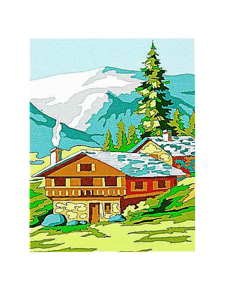 Kit canevas : 20x25 cm, Chalet : blanc