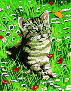 Kit canevas : 20x25 cm, blanc : Chaton 20x25