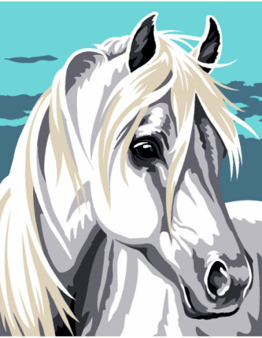 Kit canevas : 20x25 cm, blanc : Cheval