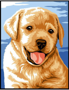 Kit canevas : 20x25 cm, blanc : Chiot