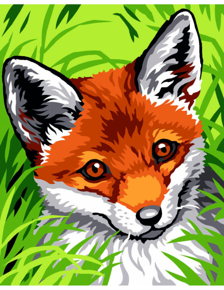 Kit canevas : 20x25 cm, blanc : Renardeau