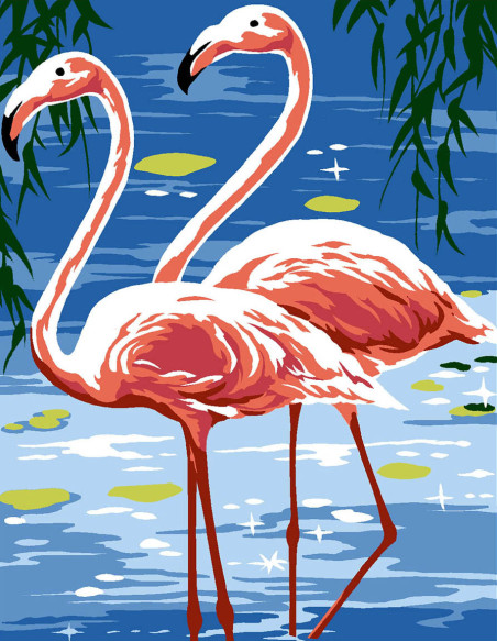 Kit canevas : 20x25 cm, N18 - flamants rose