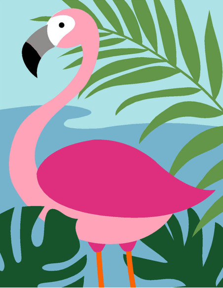 Kit canevas : 20x25 cm, N18 -  flamant rose