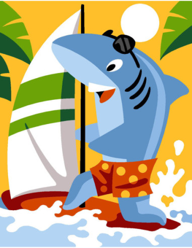 Kit canevas : 20x25 cm, N21 - requin planche a voile