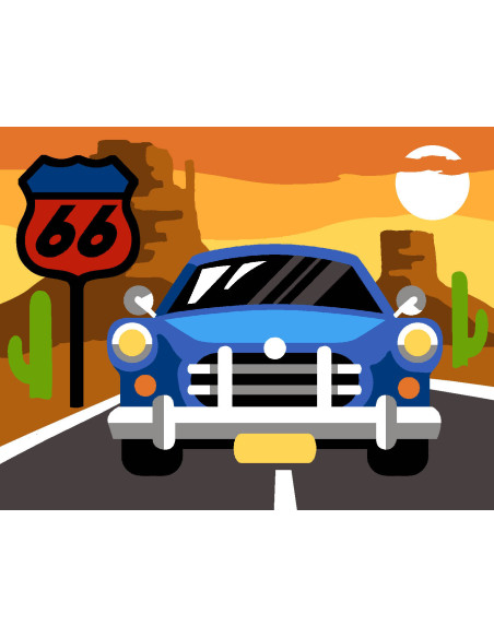 Kit canevas : 20x25 cm, N22 - kit route 66