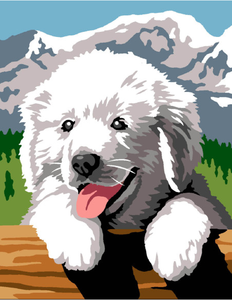 Kit canevas : 20x25 cm, N22 - kit chiot de la montagne