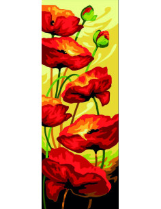 Canevas : 25x60 cm, Coquelicots au vent