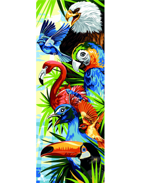 Canevas : 25x60 cm, Pelé mêle oiseaux