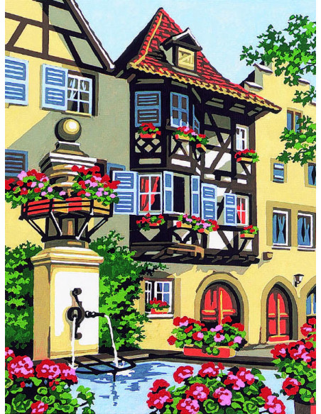 Canevas : 40x50 cm, fontaine